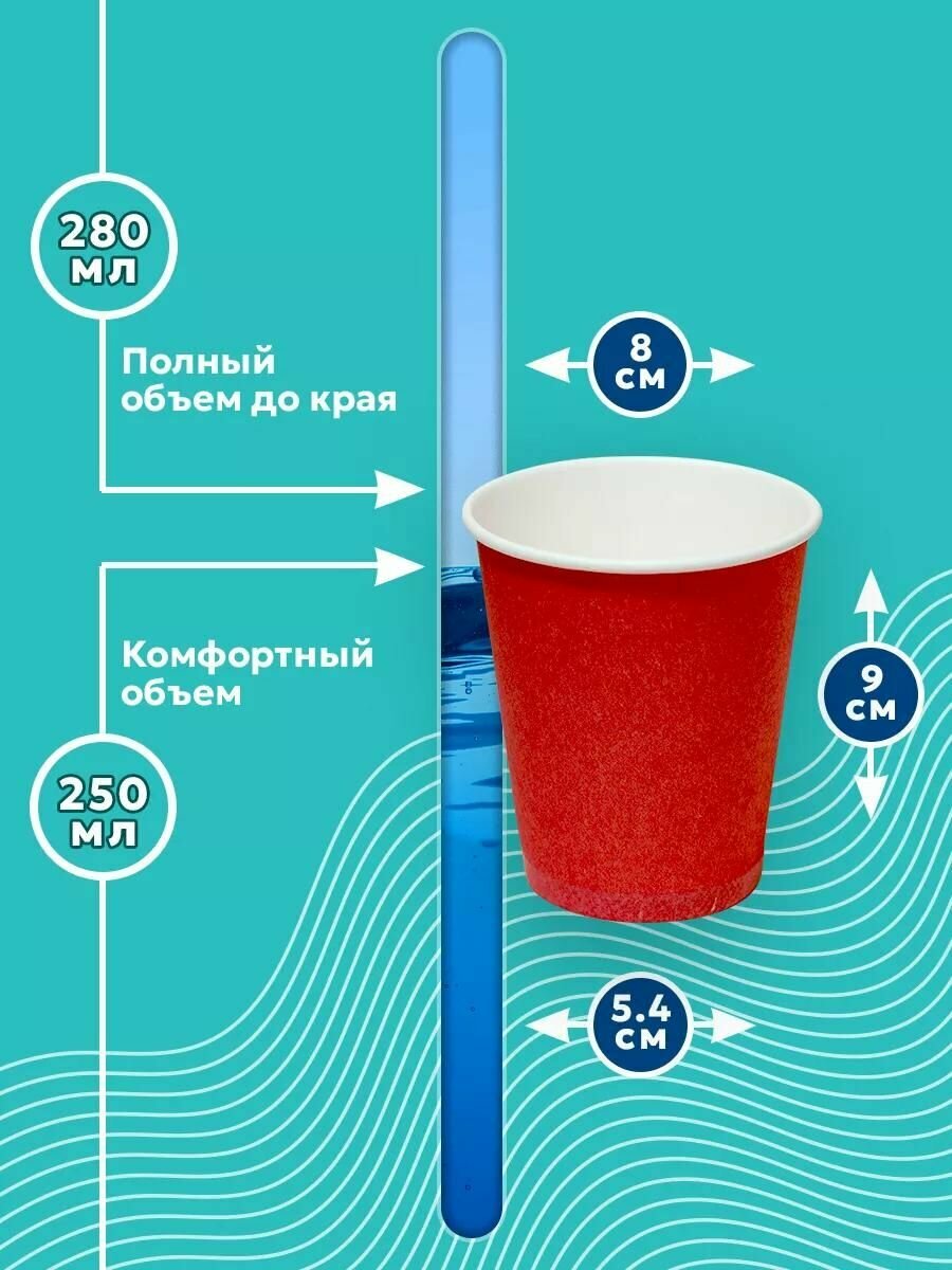 Набор одноразовых стаканов гриникс, объем 250 мл 100 шт. красные, бумажные, однослойные, для кофе, чая, холодных и горячих напитков — фото 1