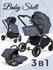 Коляска 3 в 1 для новорожденных Farfello Baby Shell, Темно-серый
