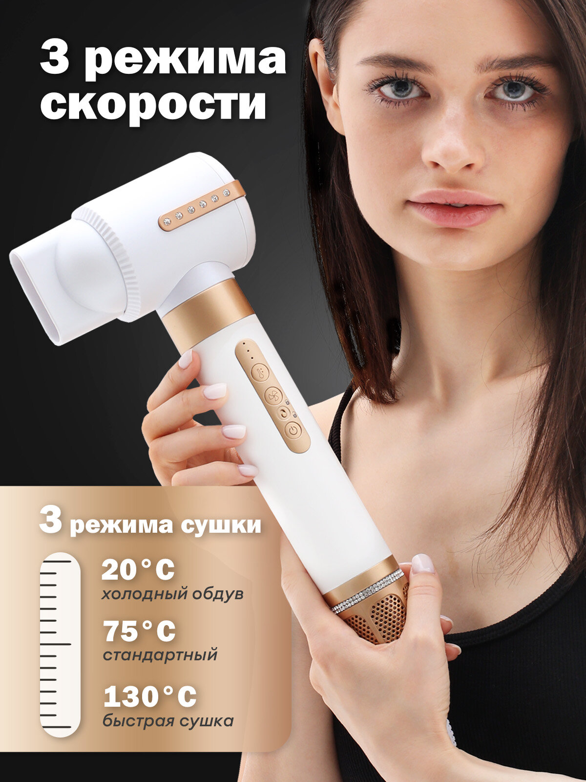 Фен-стайлер Welleya, 7 насадок, вращение шнура, мощность 1300Вт, белый — фото 1