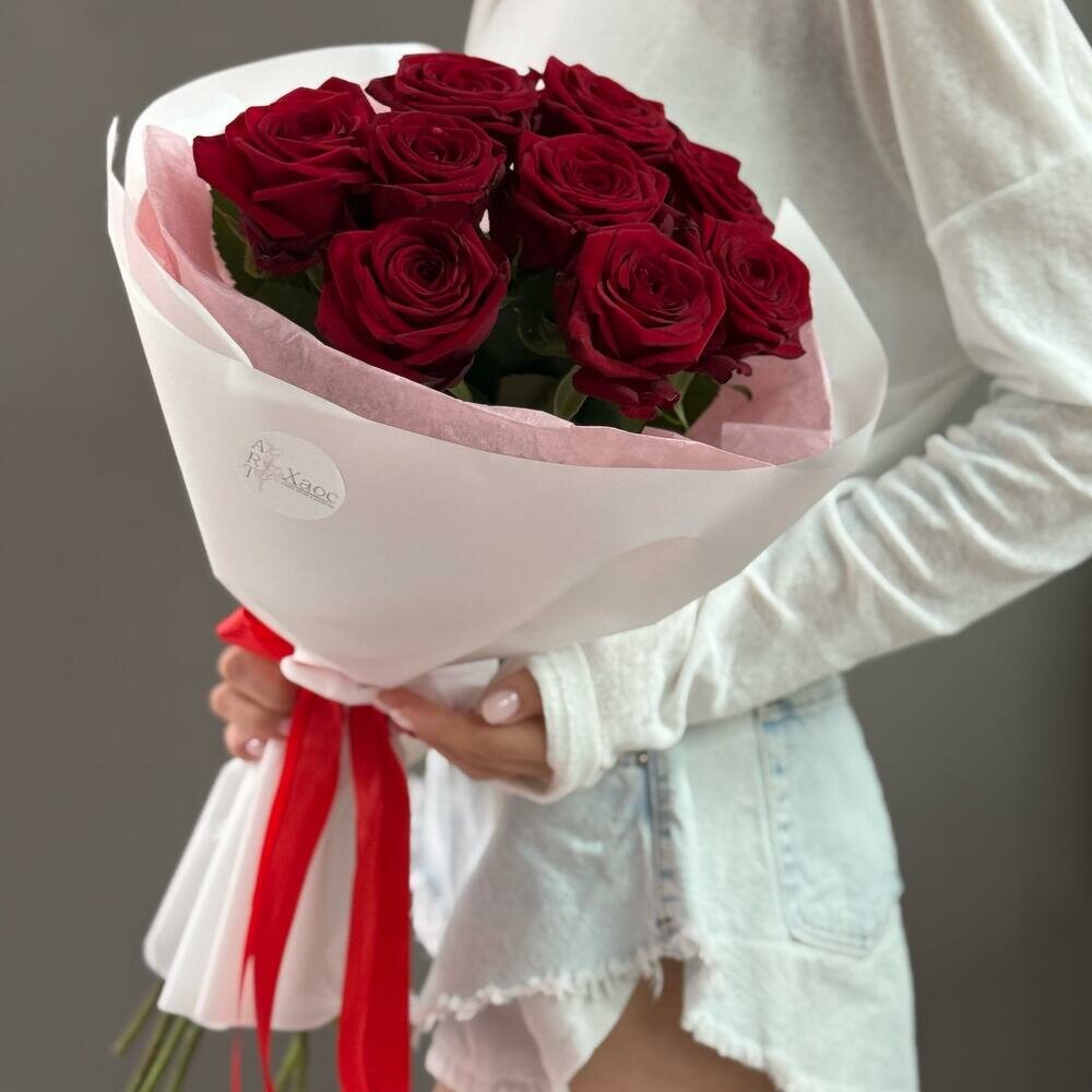 Розы Россия «Ред Наоми» 9 шт в букете Монобукет из красных роз