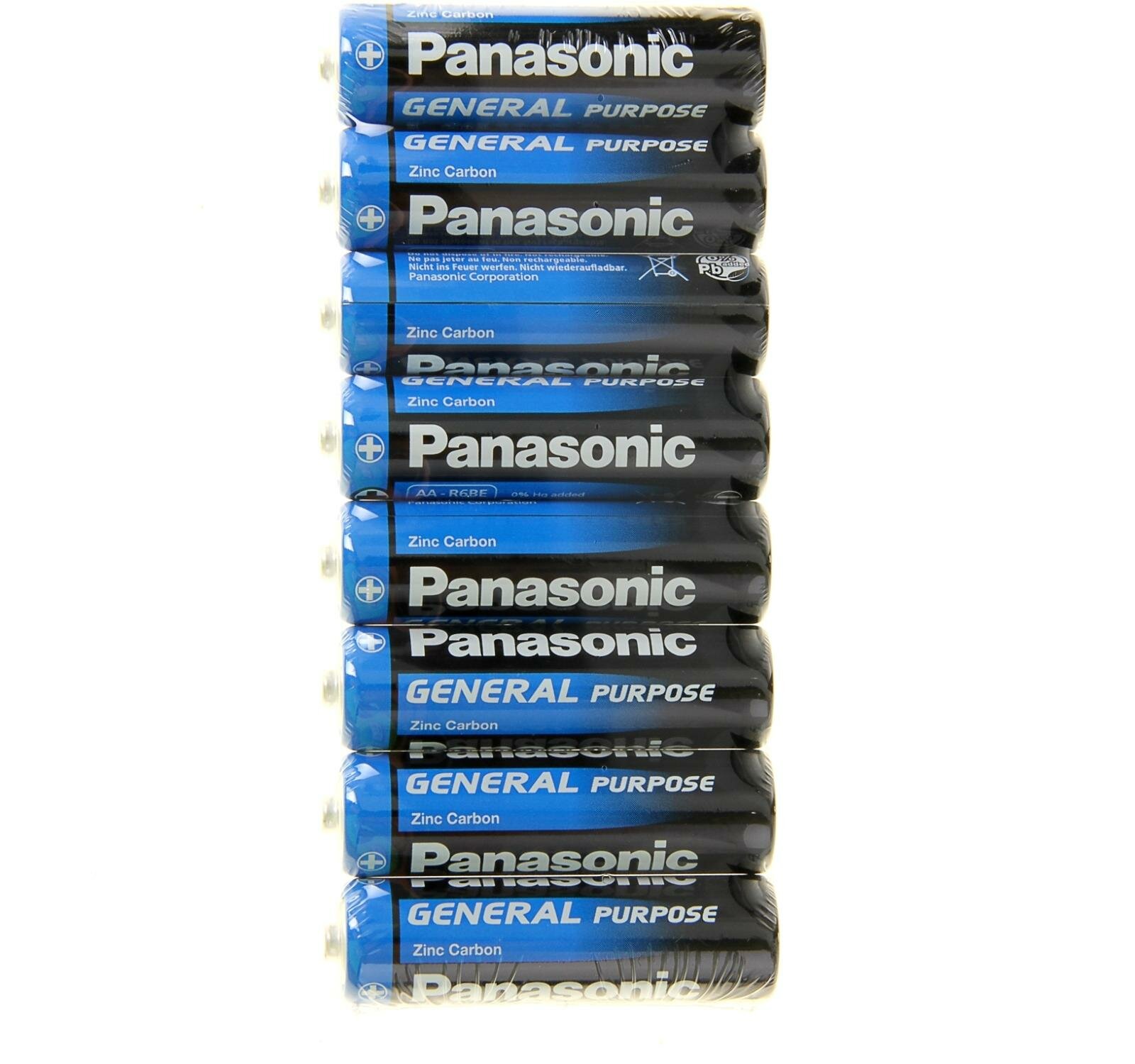 Батарейка солевая Panasonic General Purpose, AA, R6-8S, 1.5В, спайка, 8 шт.