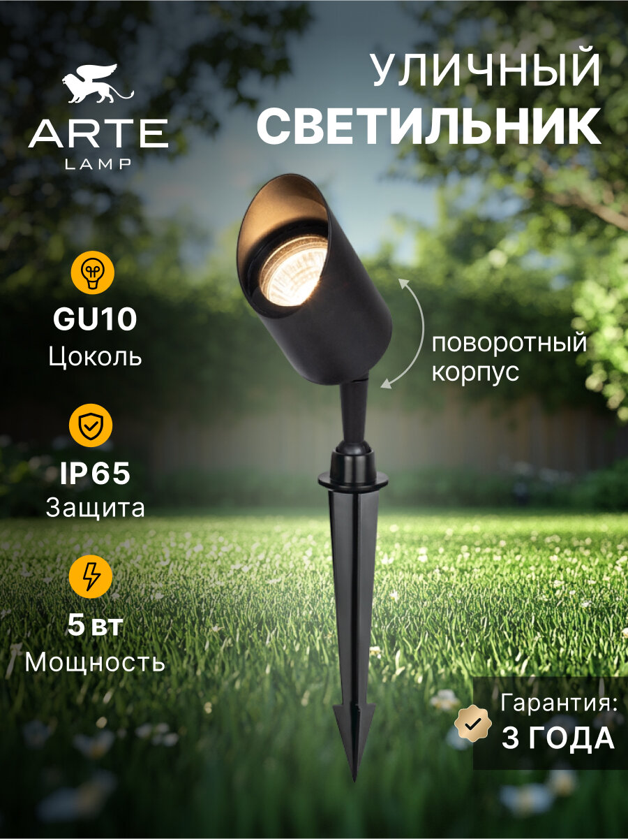 Грунтовый светильник Arte Lamp ELSIE A1022IN-1BK GU10 чёрный