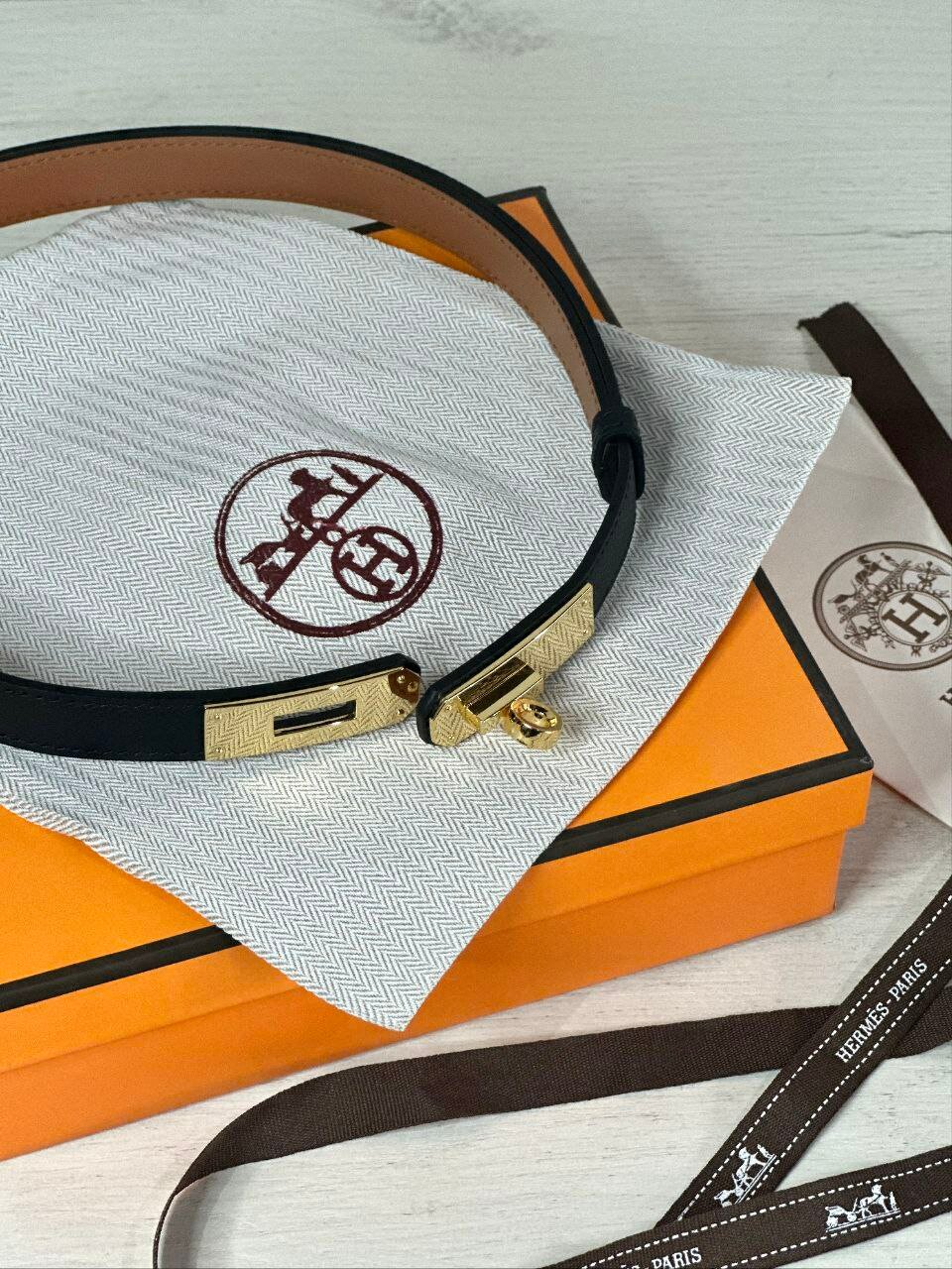 Ремень Hermes для девочек и женщин, черно-коричневый — фото 1