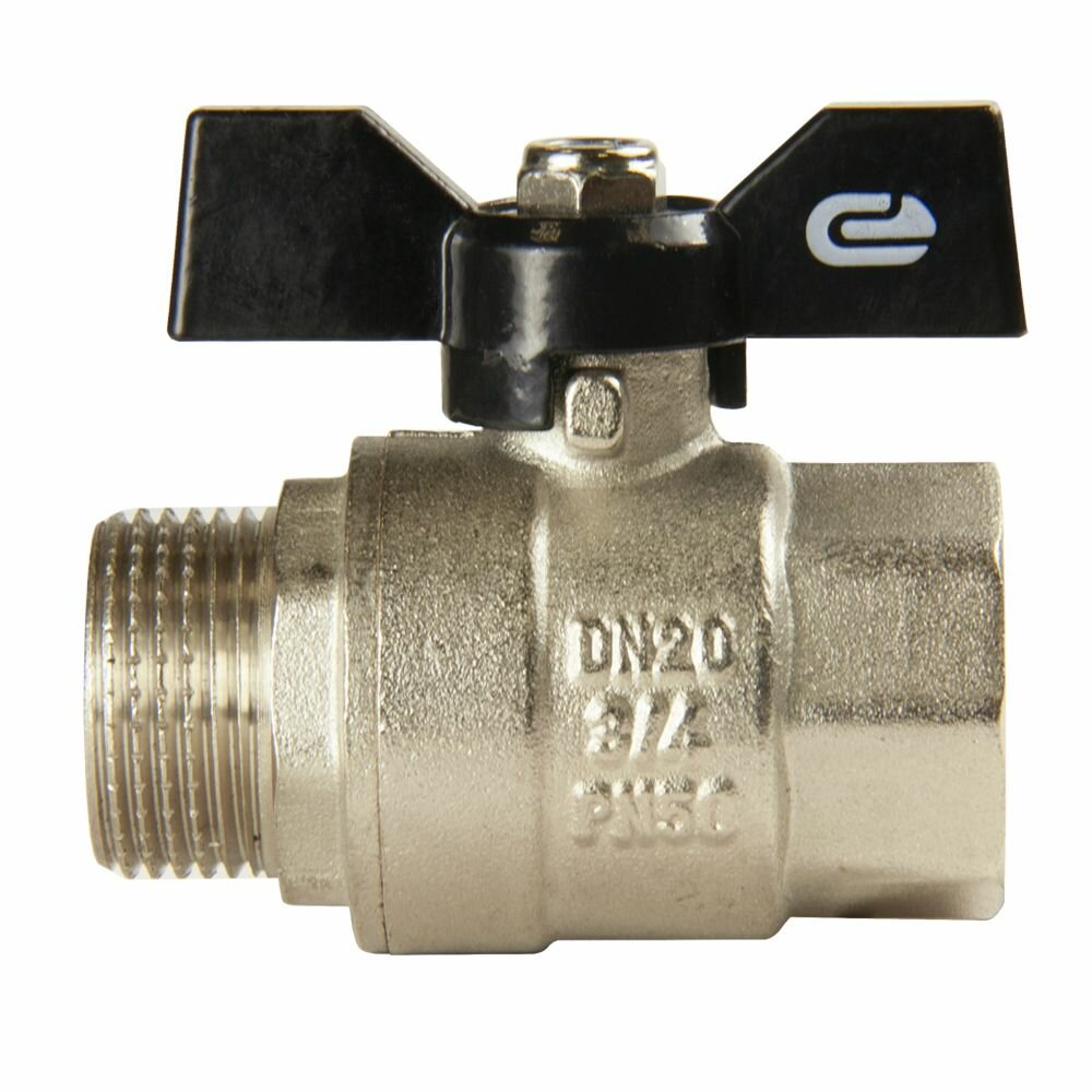 Кран шаровый 3/4", для воды, Ручка-бабочка, резьба Наружная; Внутренняя, — фото 1