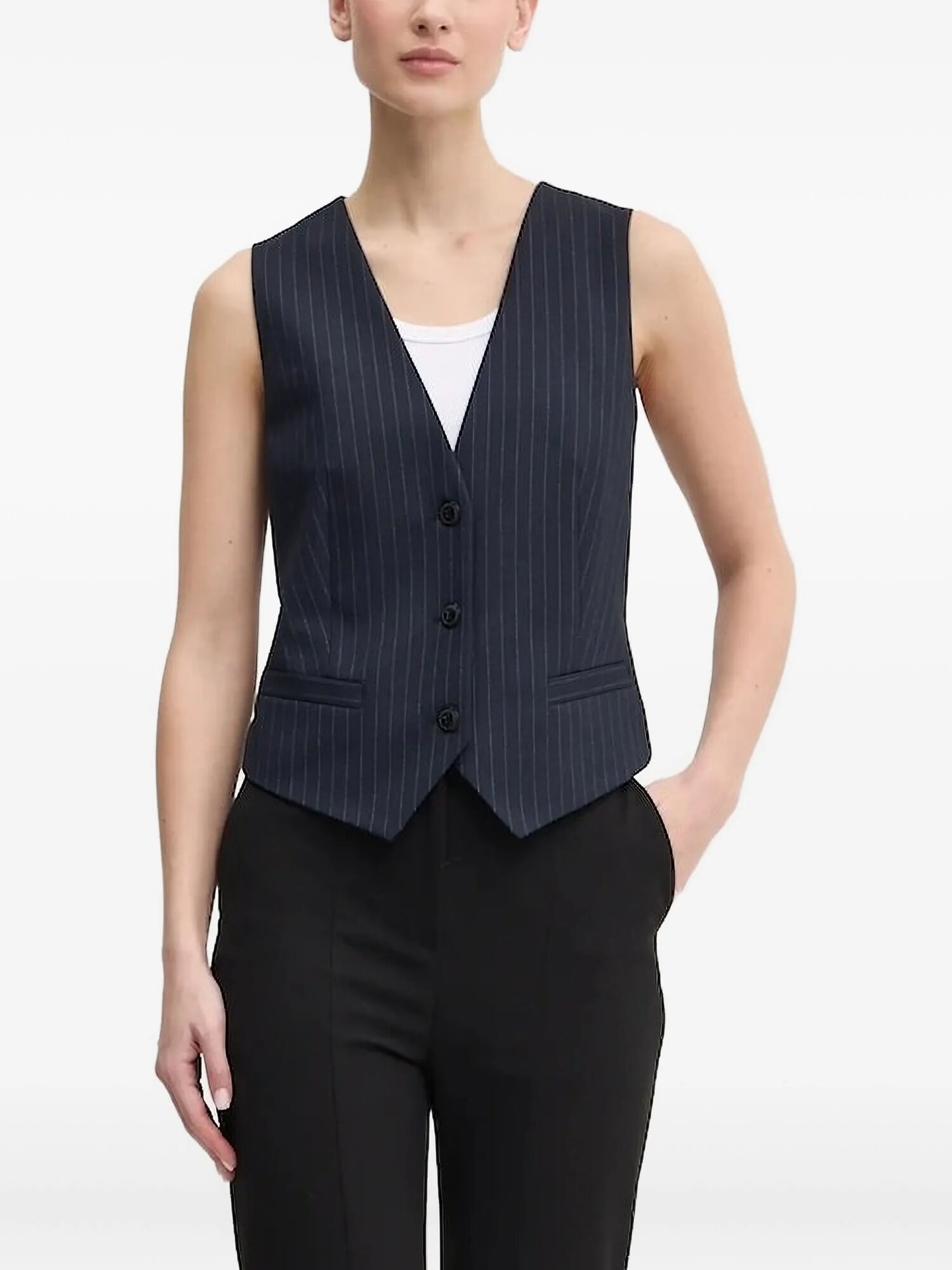 Пальто HUGO Pinstripe sleeveless waistcoat, размер 36, синий
