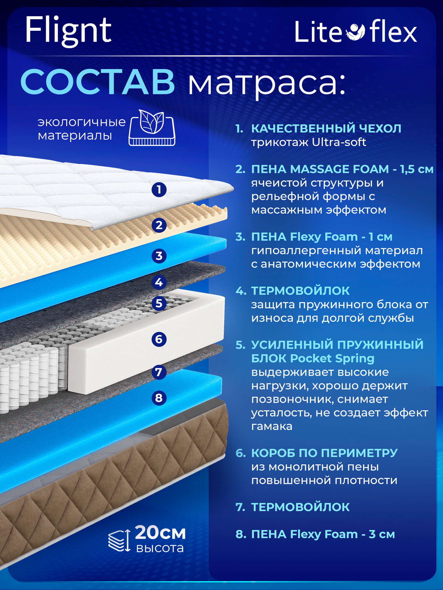 Матрас анатомический на кровать Lite Flex Flight 120х200 — фото 1