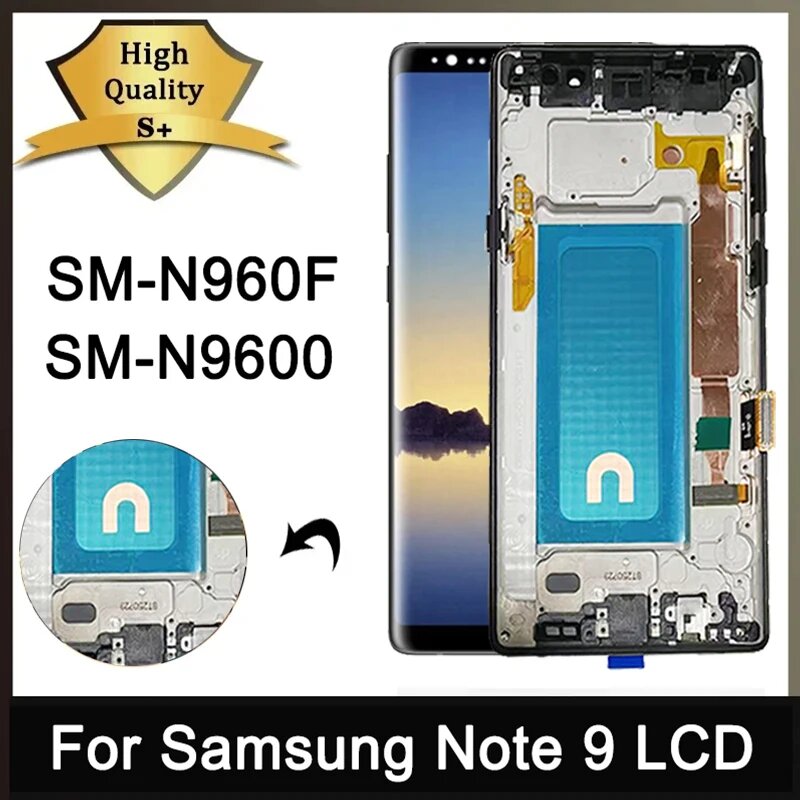100% тестовый экран Note 9 для Samsung Note 9 N960F N960F/DS ЖК-дисплей цифровой сенсорный экран с запасной частью рамки, Frame Black Cover — фото 1