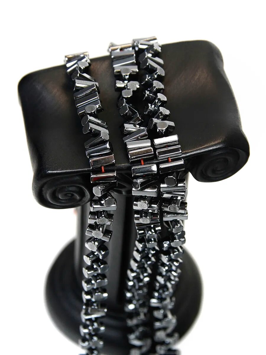 Набор бусин Гематин (имитированный Гематит) - Цилиндры 6*2.5 мм, нить 20 см - около 75 штук — фото 1