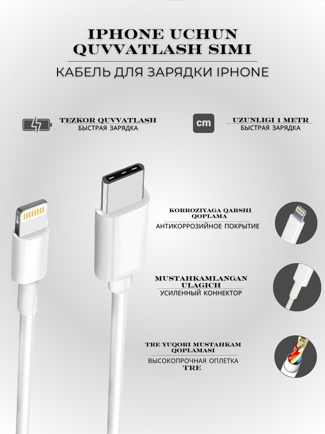 Зарядное устройство для iPhone, кабель Lightning, быстрая зарядка 20 Вт, 25 W — фото 1