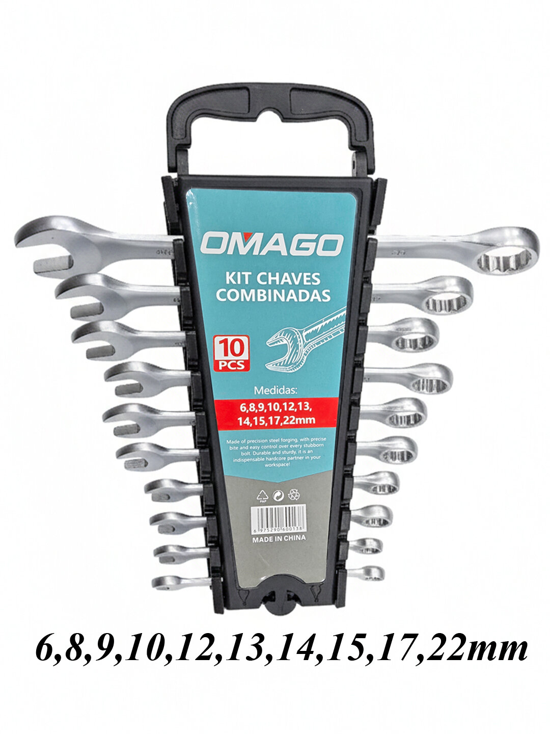 OMAGO набор комбинированных ключей, 10 предметов (6–22 мм) — прочный и удобный комплект для дома и мастерской.