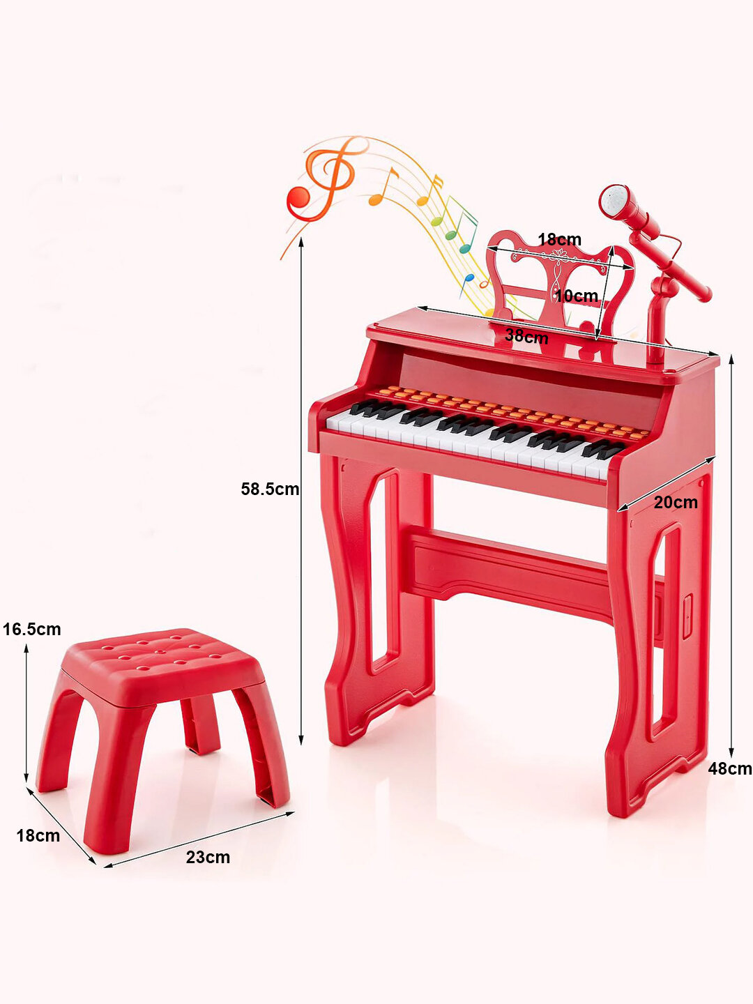 Детское электронное пианино, 37 клавиш, с микрофоном и табуретом, 3+ — фото 1