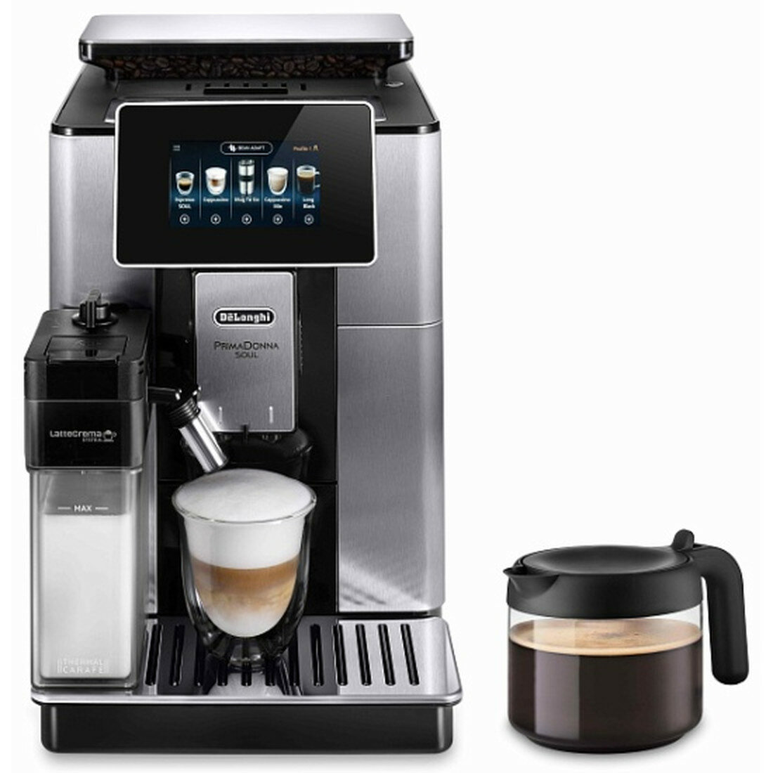 Кофемашина DeLonghi PrimaDonna Soul ECAM 610.75.MB, 1450Вт, 2.2л, сенсорное управление