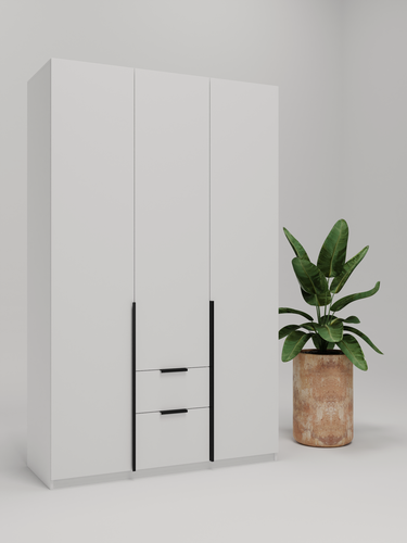 Изображение товара Шкаф для одежды распашной трехдверный с ящиками, НордМебель, белый 135х220х54