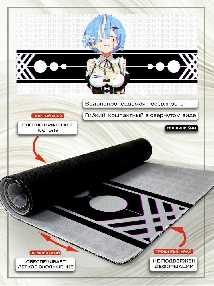 Коврик для мыши 90x40 с принтом аниме Re Zero (жизнь с нуля в другом мире, ре зеро, рем и рам) - 3250594 — фото 1