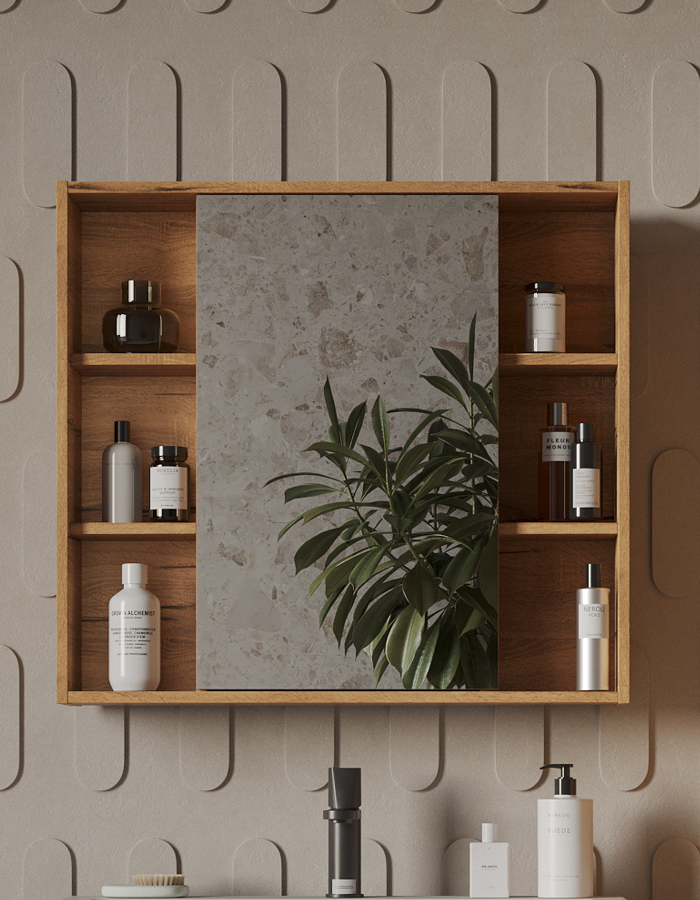 Шкаф-зеркало Vannika Vastra 80 для ванной комнаты дуб вотан