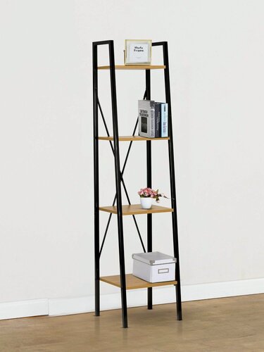 Изображение товара Стеллаж металлический в стиле лофт Вудми, напольный, 4 полки, узкий 1,48, Дикий дуб