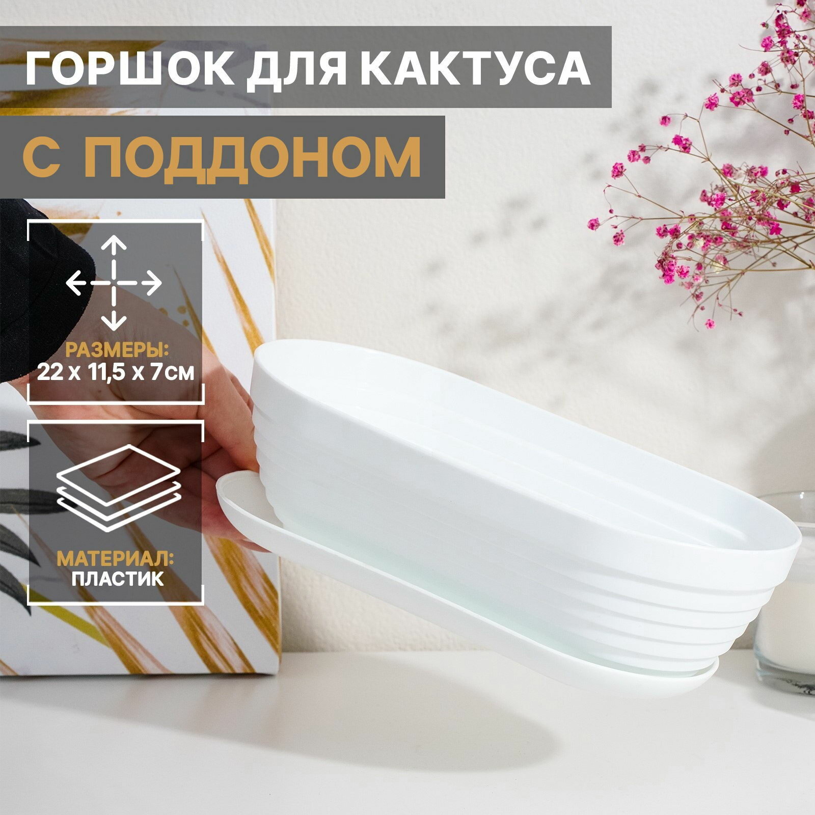 Горшок для кактуса с поддоном 
