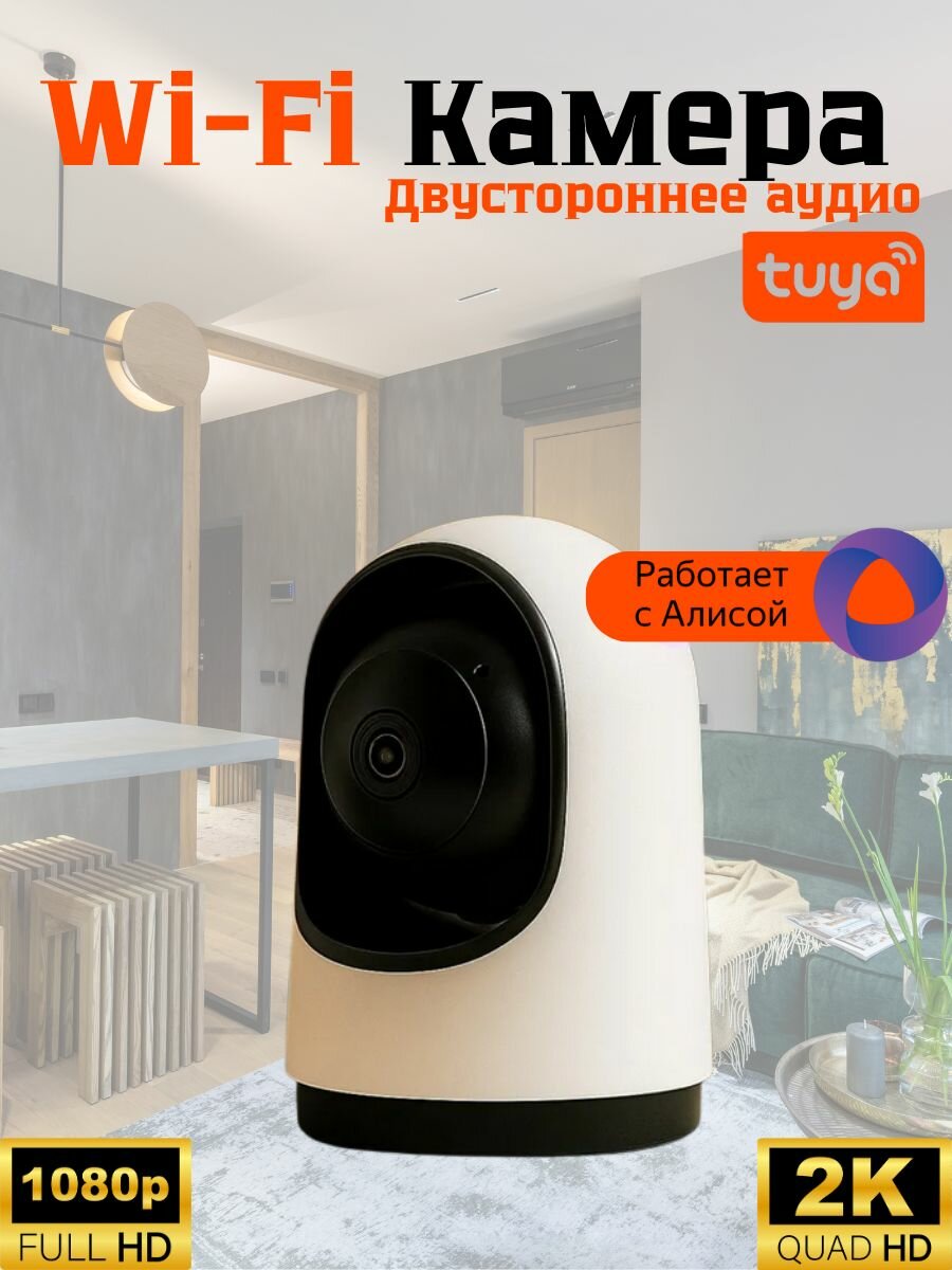Умная IP-Камера с Алисой Tuya Смарт Камера WiFi/ с датчиком движения белая