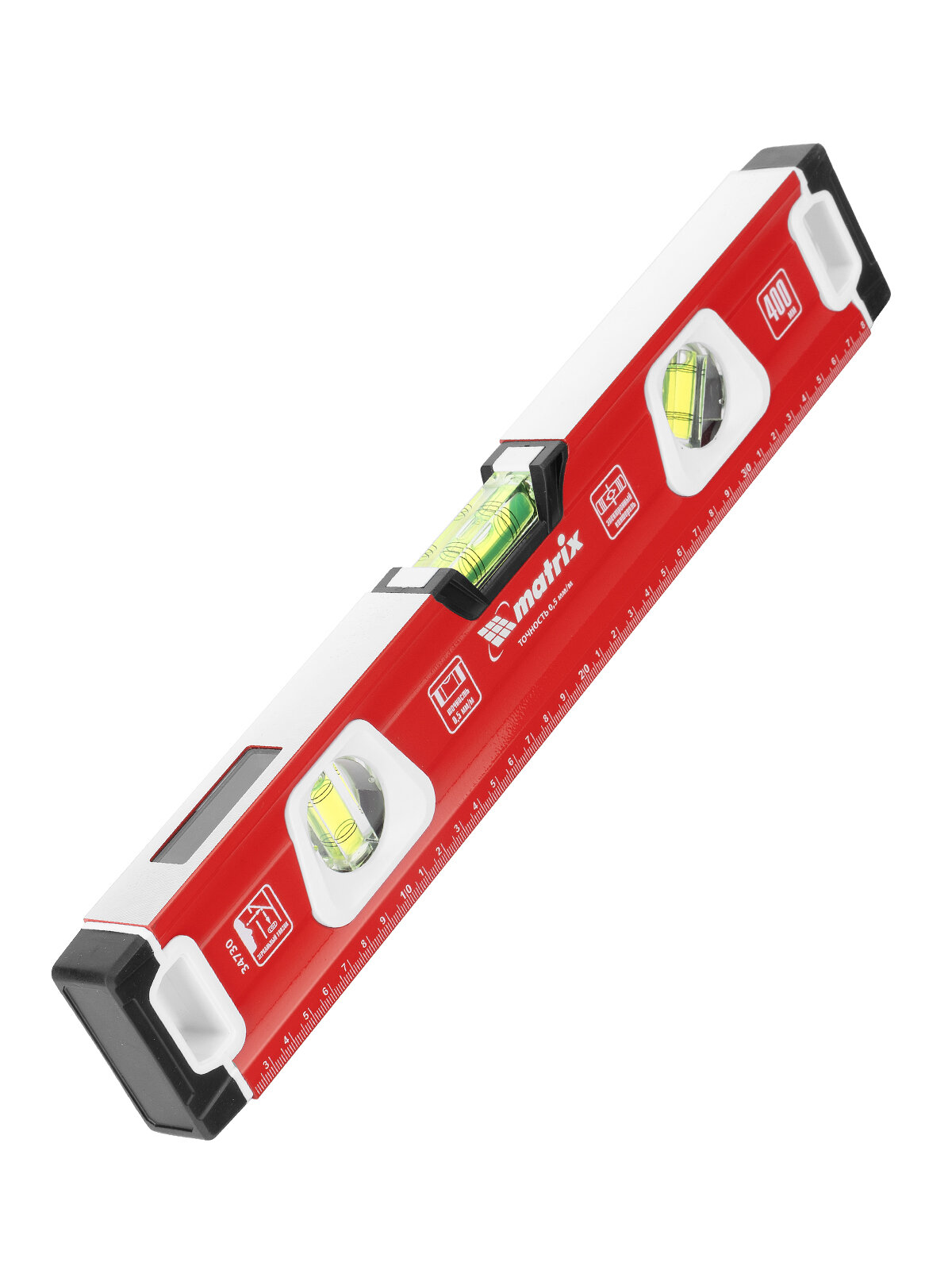 Уровень алюминиевый Matrix магнит фрезерованный 3 глазка (1 зеркал.) 400 мм 34730