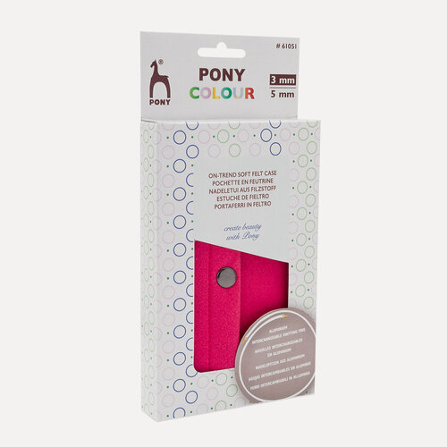 Изображение товара Спицы для вязания съемные 14 см, набор 5 пар (3, 3.5, 4, 4.5, 5 мм), в розовом фетровом футляре, PONY COLOUR