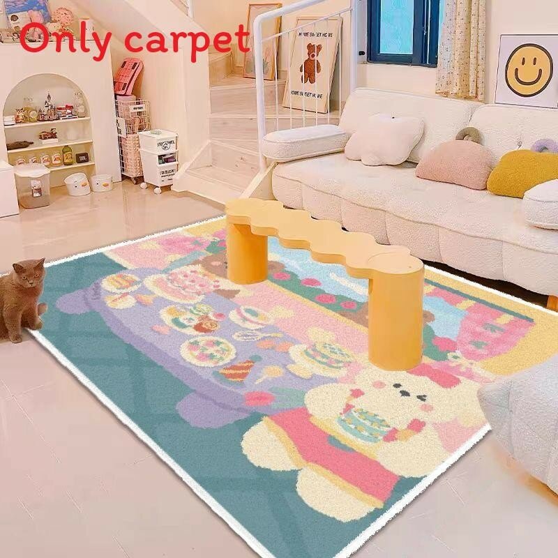 Cozy kids room area rug with abstract and animal prints in thick faux sheepskin material