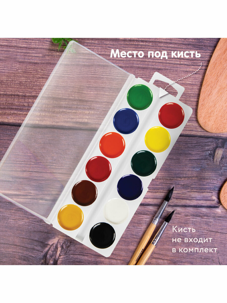 Краски акварельные для рисования Brauberg Магия Цвета New, медовые, 12 цветов, круглые кюветы, 192286 — фото 1