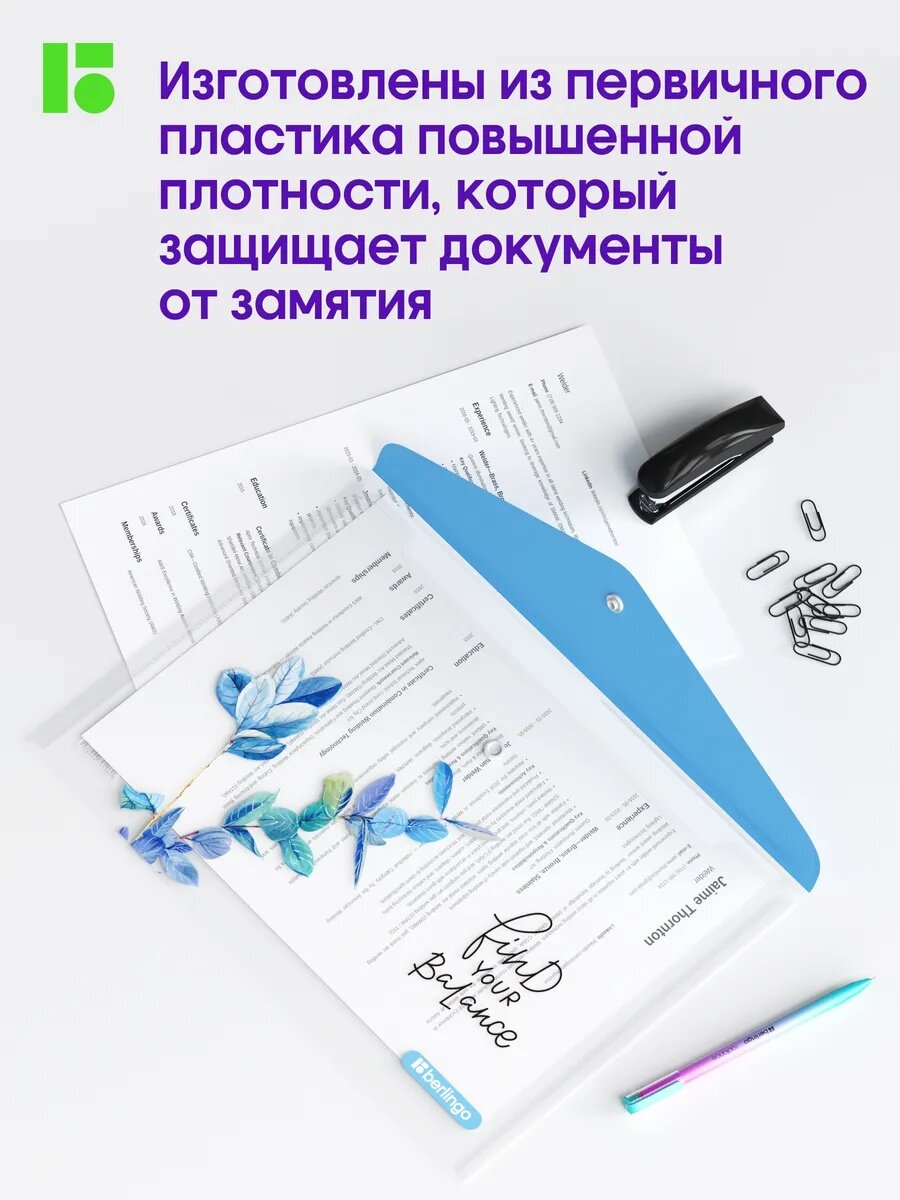 Папка-конверт на кнопке Berlingo "Eco XS" А4, 180мкм, с рисунком — фото 1