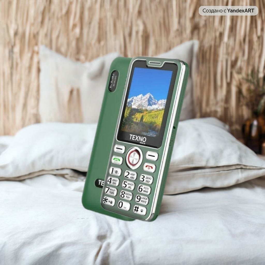 Texno Max 025 кнопочный телефон, два сим, фонарик, FM радио, зеленый — фото 1