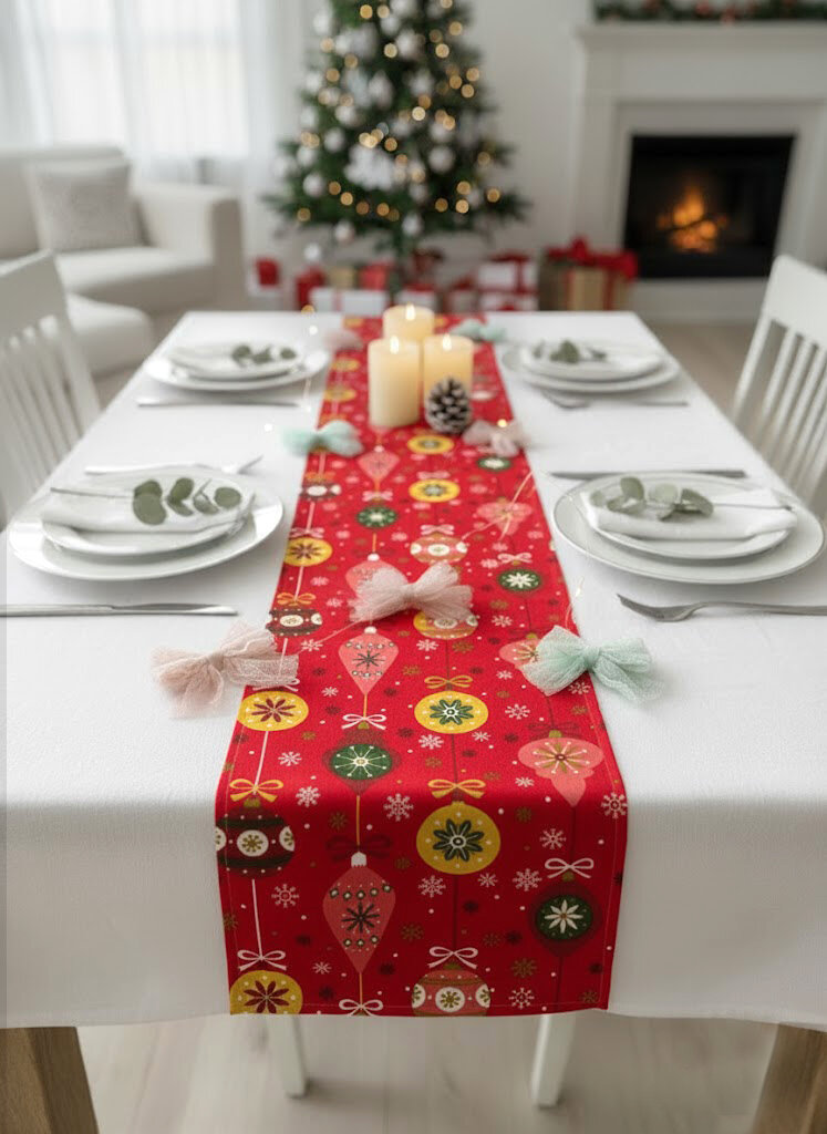 Дорожка новогодняя 40 см*140 см красные шары