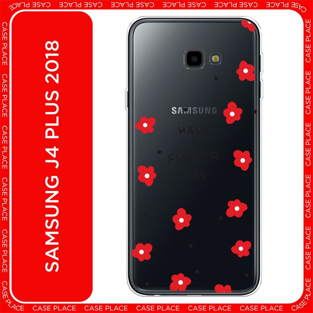 Чехол на Samsung Galaxy J4 Plus 2018 / Самсунг J4 Plus 2018 с принтом "Have a flower day 2", прозрачный
