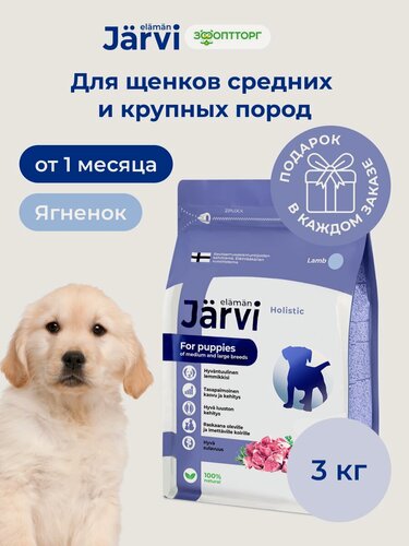 Изображение товара Сухой корм Jarvi полнорационный для щенков средних и крупных пород с ягненком, 3 кг