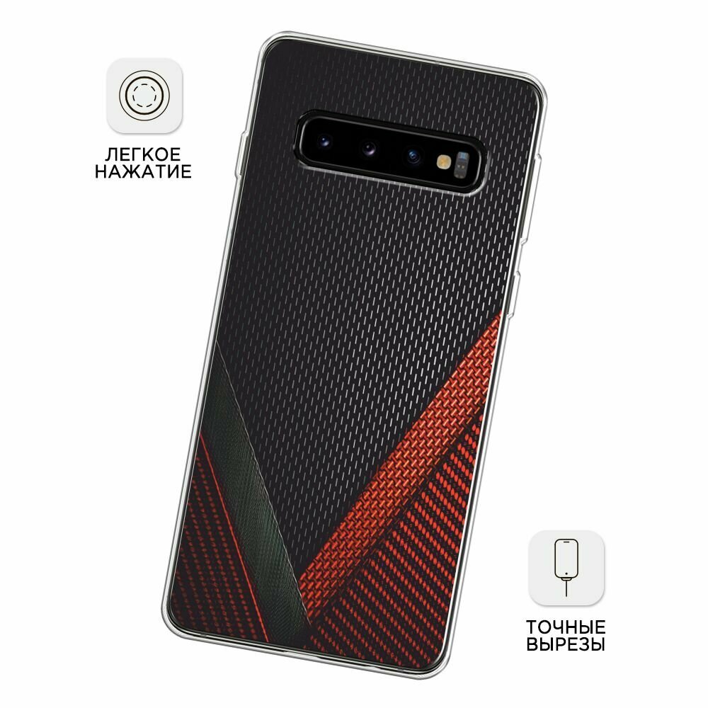 Чехол на Samsung Galaxy S10 / Самсунг Галакси S10 с принтом "Красный карбон" — фото 1