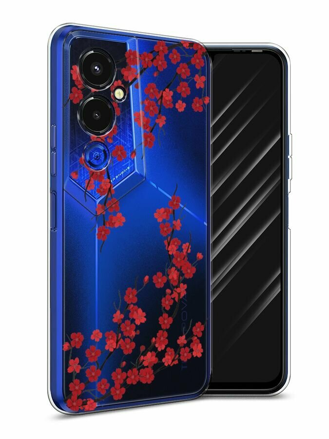 Чехол на Tecno Pova 4 pro / Техно Пова 4 Про с принтом "Красная сакура", прозрачный