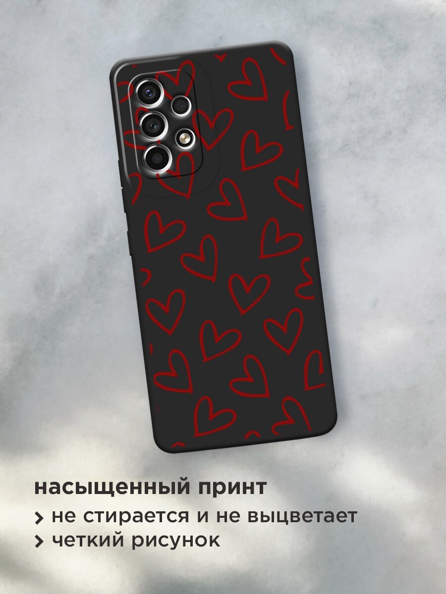 Черный матовый чехол на Samsung Galaxy A53 / Самсунг Галакси А53 с принтом "Little hearts doodles 2 - 14 февраля" — фото 1