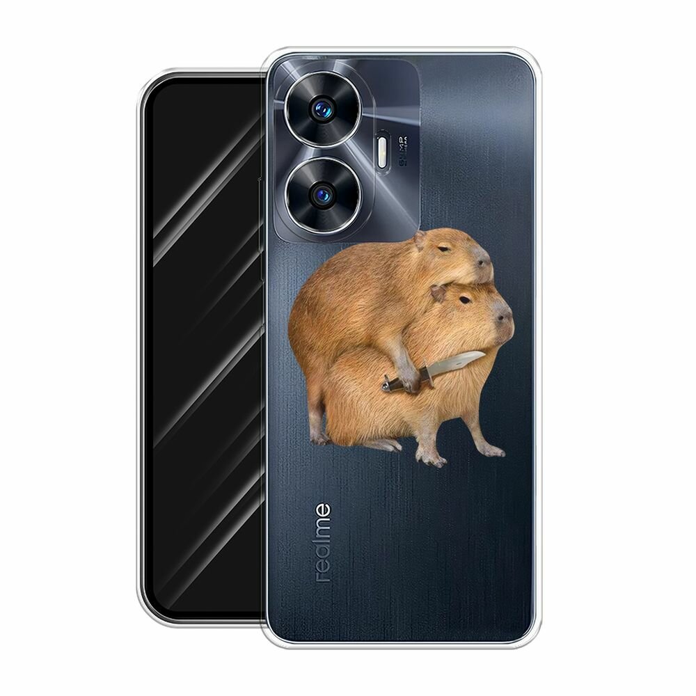 Чехол на Realme C55 / Реалми C55 с принтом "Капибара с ножом", прозрачный — фото 1