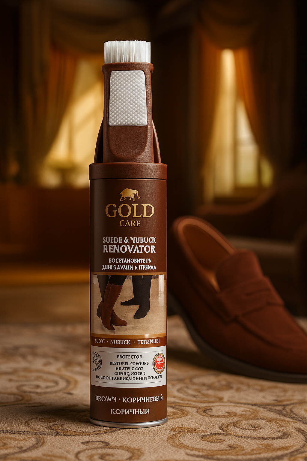 Спрей для обуви "GOLD CARE", для замши, антибактериальный, коричневый, 250 мл