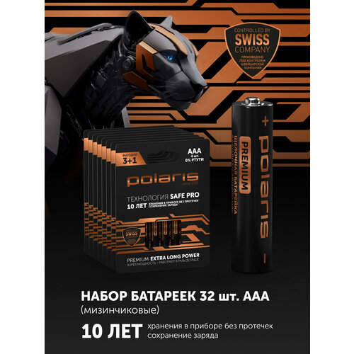 фото Батарейки щелочные polaris pb ааa (lr03) (32шт) premium, алкалиновые, без кадмия и ртути