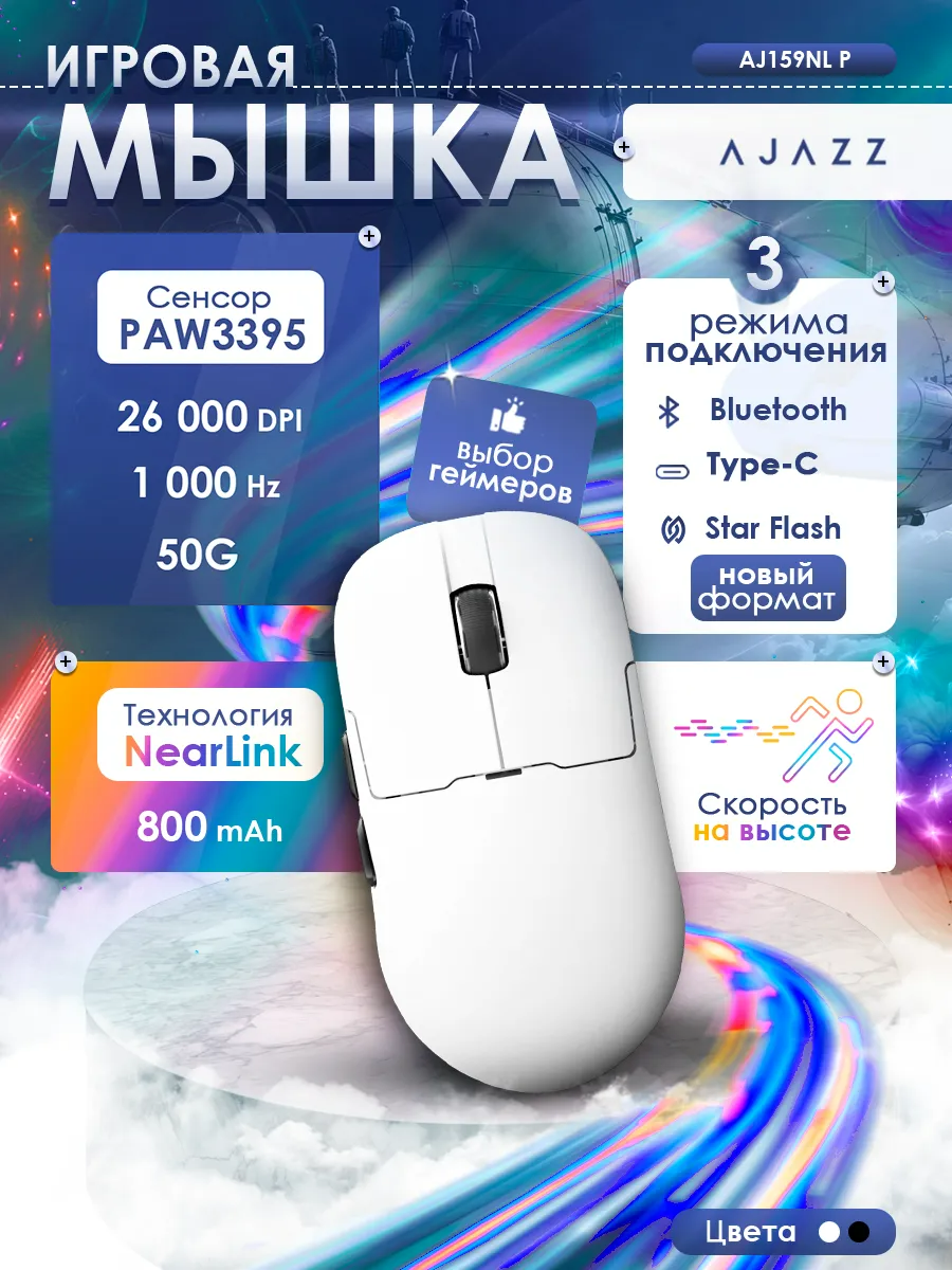 Игровая беспроводная / проводная мышь AJAZZ AJ159 NL P, PAW3395, NearLink соединение