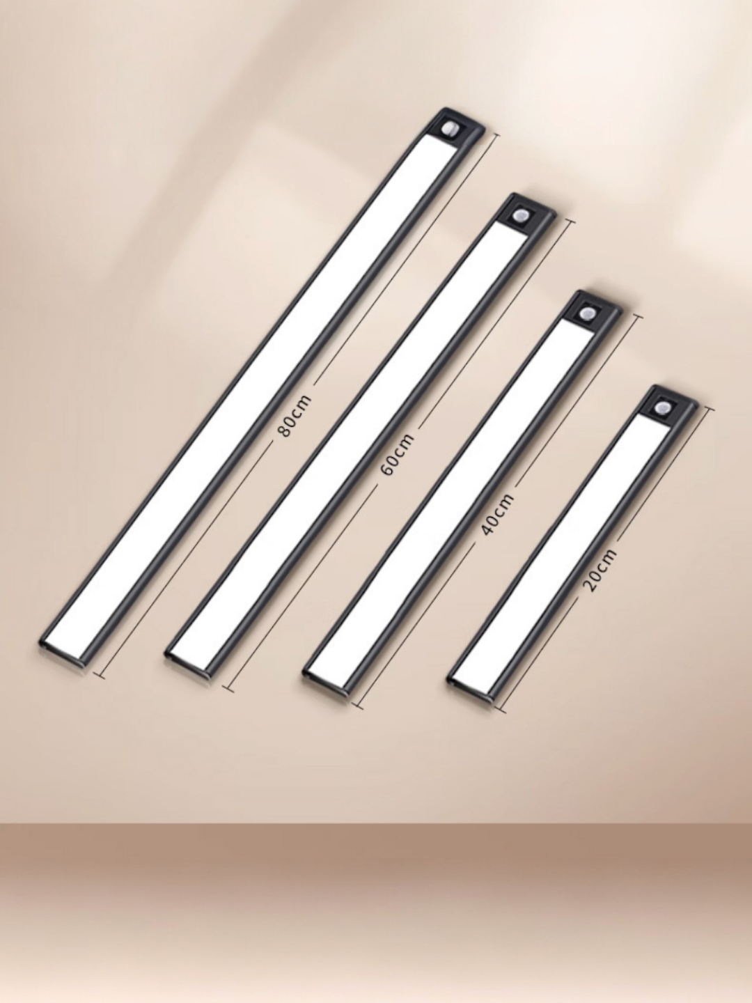 Алюминиевый умный LED-светильник с датчиком движения, магнитным креплением, зарядка Type-C. Цвет: чёрный - 40см