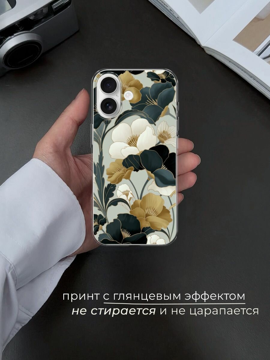 Чехол на Apple iPhone 17 / Айфон 17 с принтом Золотые и белые цветы — фото 1