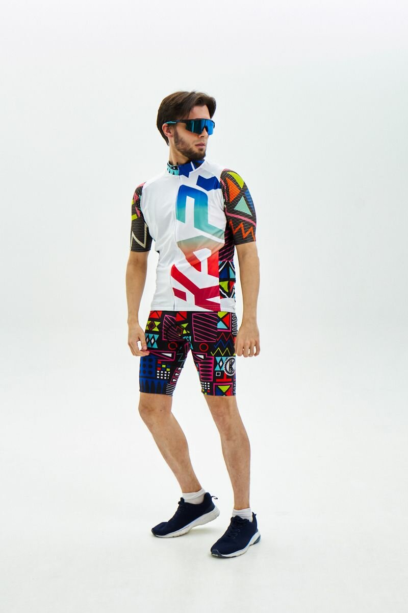 Велокомплект Kapvoe Велоодежда джерси и шорты для велосипедистов бибы велошорты велоджерси велоштаны велокостюм велоформа размер XL белый/черный/мультиколор