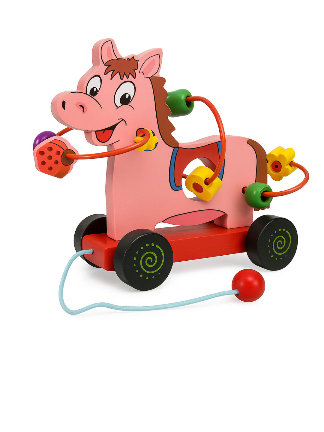 Игрушка-каталка, детская, развивающая, из натурального дерева - Разноцветный