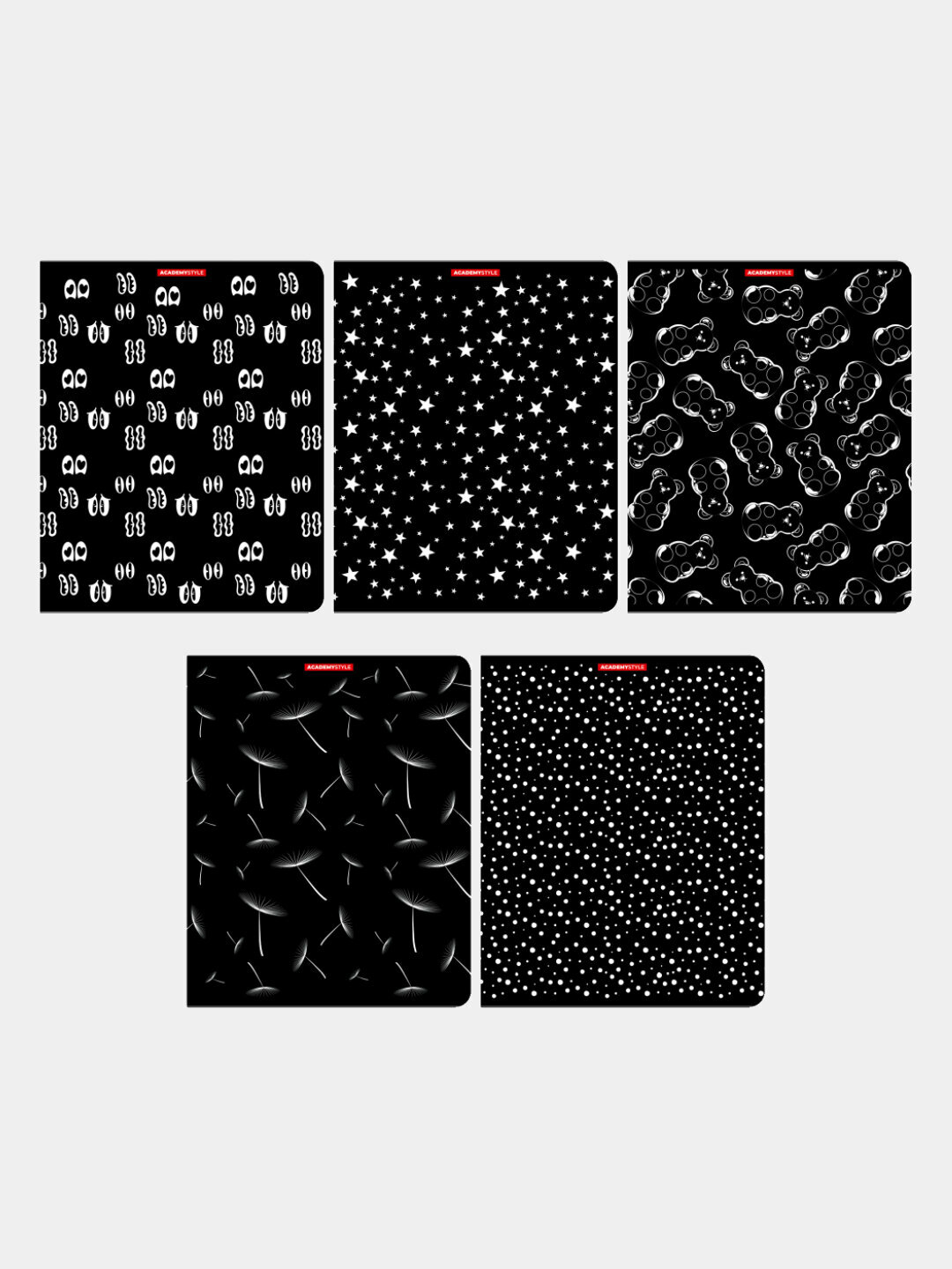 Тетрадь, А5, 48 листов, клетка, "На чёрном", 5 шт