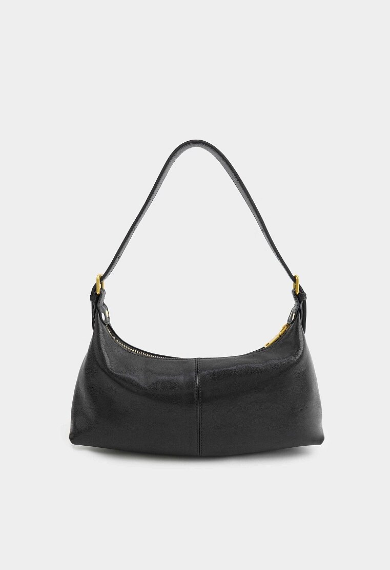 Сумка багет Mario Berlucci маленькая кожаная, фактура зернистая, черный