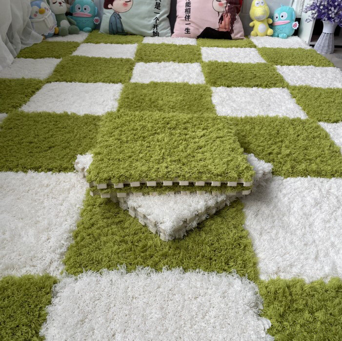 Мягкий коврик-пазл с ворсом бело-зелёный