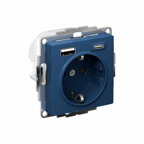 фото Розетка 16а c 2 usb a+с systeme electric atlasdesign аквамарин 5в/2,4а, 2x5в/1,2а atn001132