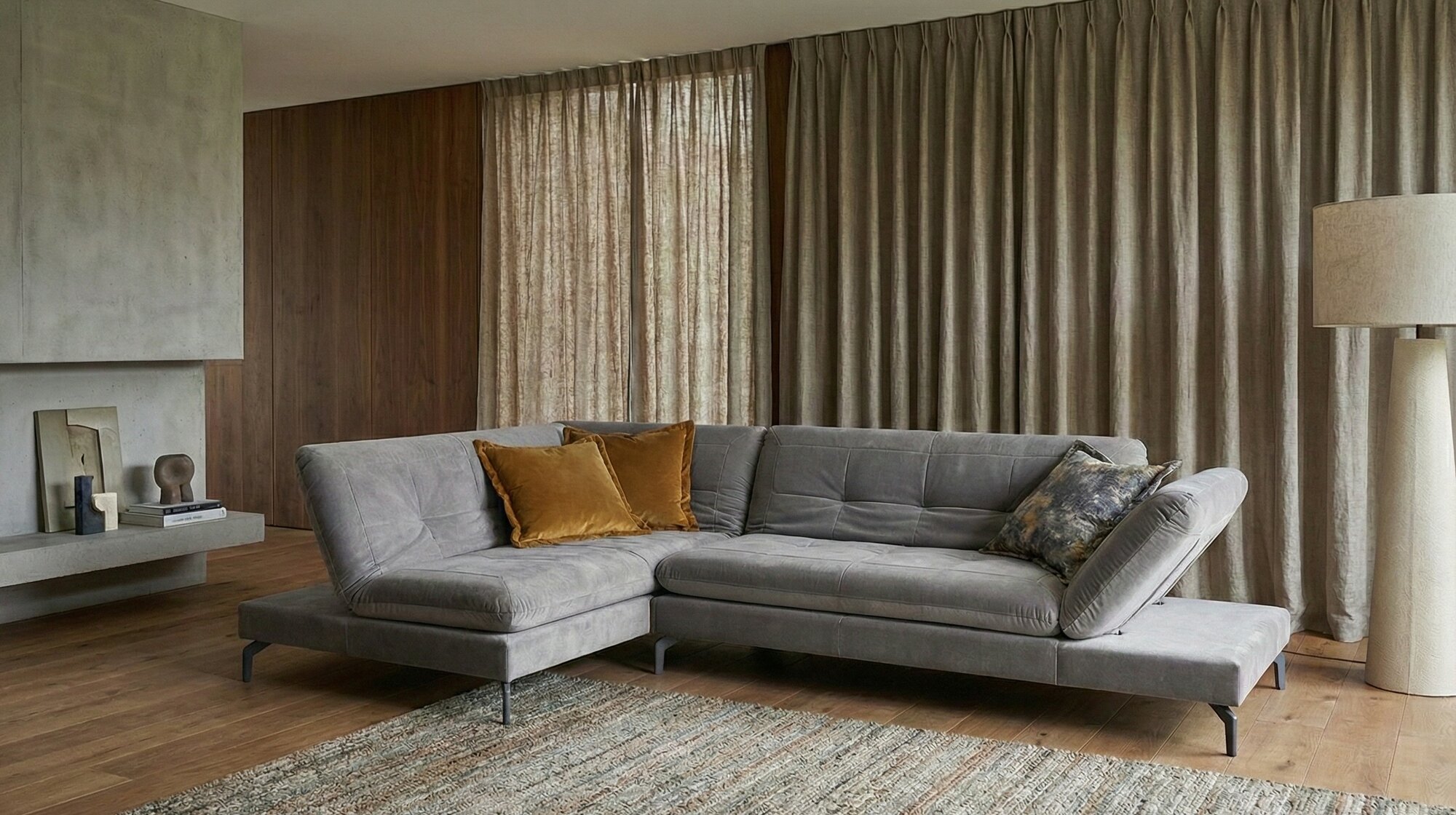 Модульный угловой диван «VINCHENZO» / «винченцо» (CINNO CILLINI), раскладной, высокие ножки, регулируемый, серый бархат