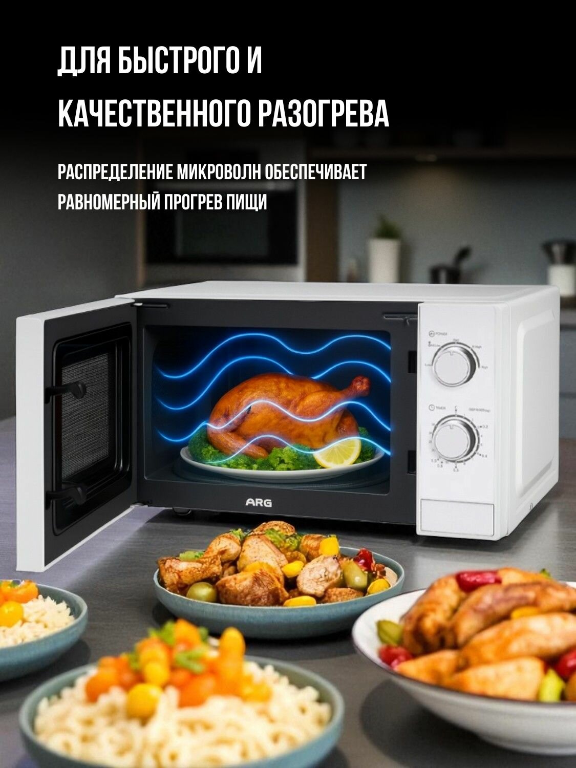 Микроволновая печь ARG MM720CBU(8U), 20л, 700 Вт, 5 режимов, авторазморозка, отсрочка старта, защита от детей, белый — фото 1