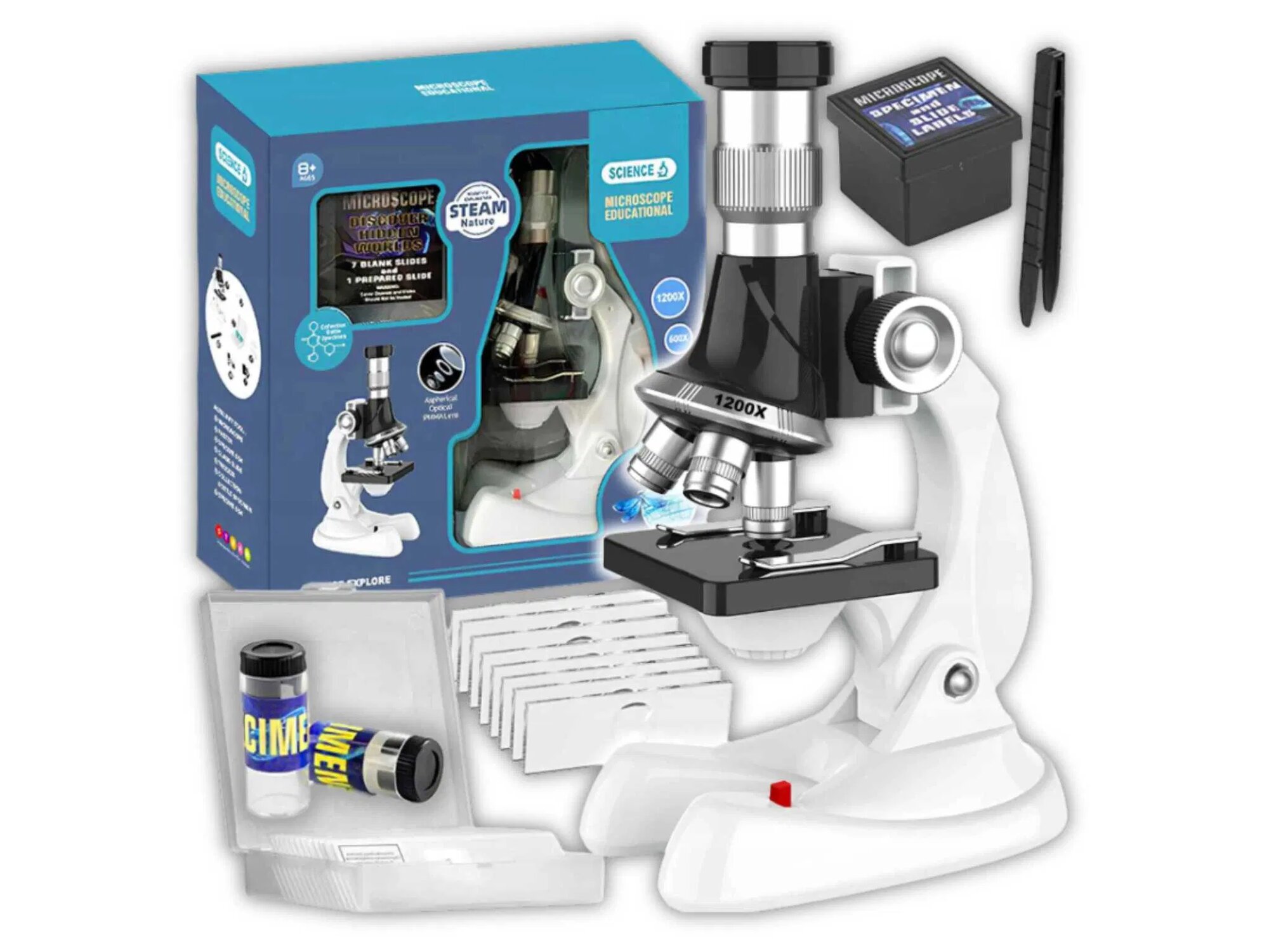 Детский научный микроскоп с 3 линзами и набором аксессуаров для исследований