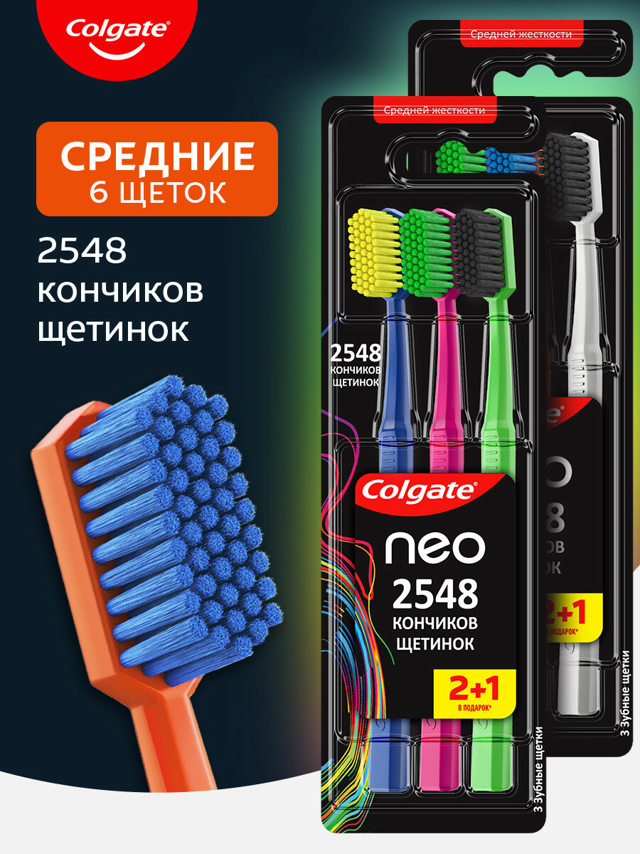 Зубная щетка Colgate Neo 2548 Кончиков щетинок средней жесткости промоупаковка 21 2 шт